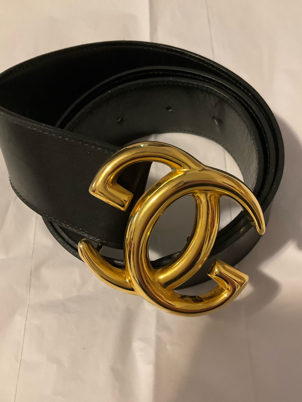 Gucci Vintage Black Leather Belt with Gold Interlocking GG Buckle